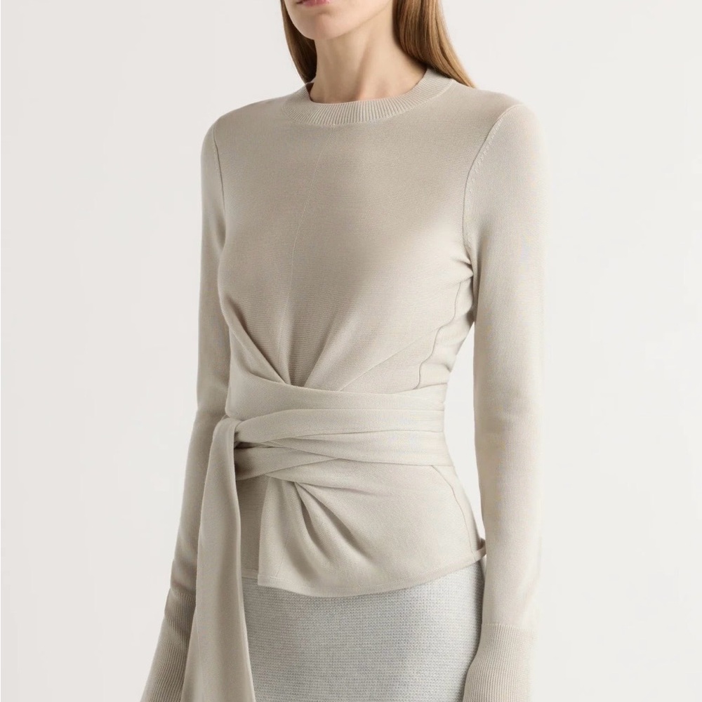 Modern Citizen Robin Tie-Front Tencel-Wool Sweater in Red